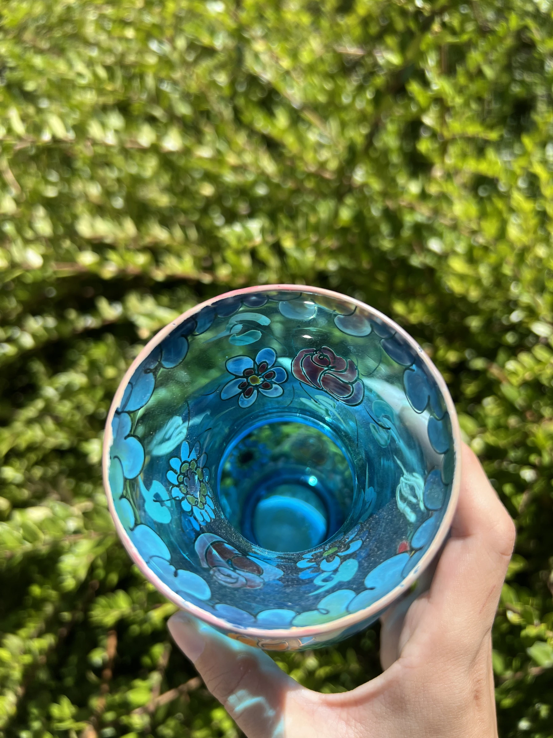 🩵 Vintage vaas van handgeschilderd glas Royo gesigneerd Made in Spain 17 cm – photo 2